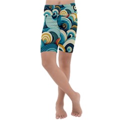 Waves Ocean Sea Abstract Whimsical (1) Kids  Lightweight Velour Cropped Yoga Leggings