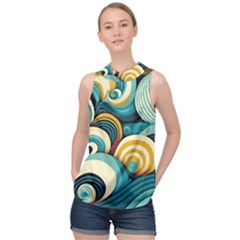 Waves Ocean Sea Abstract Whimsical (1) High Neck Satin Top by Jancukart