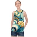 Waves Ocean Sea Abstract Whimsical (1) High Neck Satin Top View1