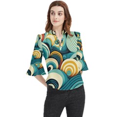 Waves Ocean Sea Abstract Whimsical (1) Loose Horn Sleeve Chiffon Blouse