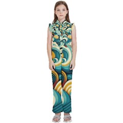 Waves Ocean Sea Abstract Whimsical (1) Kids  Sleeveless Ruffle Edge Band Collar Chiffon One Piece by Jancukart