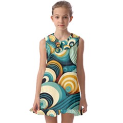 Waves Ocean Sea Abstract Whimsical (1) Kids  Pilgrim Collar Ruffle Hem Dress