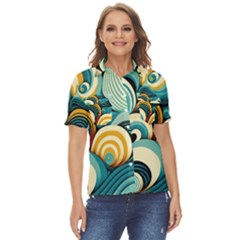 Waves Ocean Sea Abstract Whimsical (1) Women s Short Sleeve Double Pocket Shirt