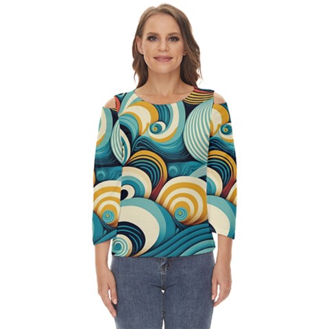 Waves Ocean Sea Abstract Whimsical (1) Cut Out Wide Sleeve Top by Jancukart