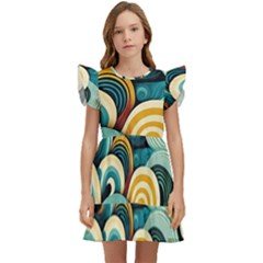 Waves Ocean Sea Abstract Whimsical (1) Kids  Winged Sleeve Dress