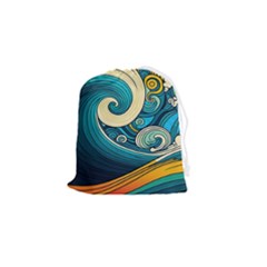 Waves Wave Ocean Sea Abstract Whimsical Drawstring Pouch (small) by Jancukart