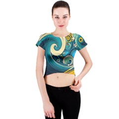 Waves Wave Ocean Sea Abstract Whimsical Crew Neck Crop Top by Jancukart