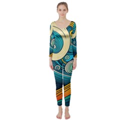 Waves Wave Ocean Sea Abstract Whimsical Long Sleeve Catsuit