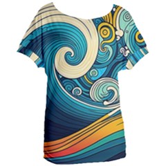 Waves Wave Ocean Sea Abstract Whimsical Women s Oversized Tee