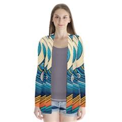 Waves Wave Ocean Sea Abstract Whimsical Drape Collar Cardigan by Jancukart