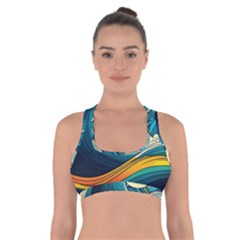 Waves Wave Ocean Sea Abstract Whimsical Cross Back Sports Bra