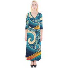 Waves Wave Ocean Sea Abstract Whimsical Quarter Sleeve Wrap Maxi Dress