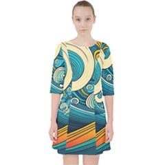 Waves Wave Ocean Sea Abstract Whimsical Quarter Sleeve Pocket Dress