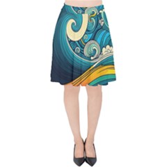 Waves Wave Ocean Sea Abstract Whimsical Velvet High Waist Skirt