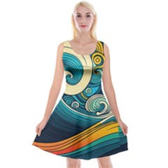 Waves Wave Ocean Sea Abstract Whimsical Reversible Velvet Sleeveless Dress by Jancukart