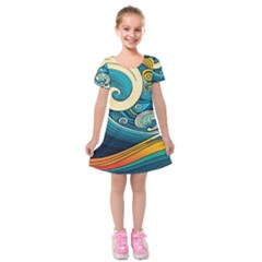 Waves Wave Ocean Sea Abstract Whimsical Kids  Short Sleeve Velvet Dress