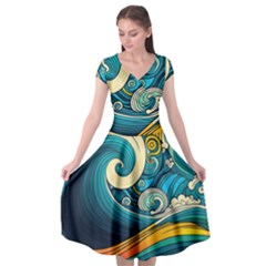 Waves Wave Ocean Sea Abstract Whimsical Cap Sleeve Wrap Front Dress