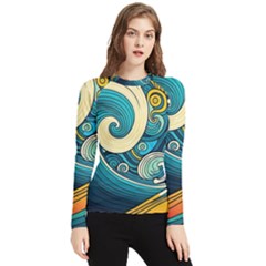 Waves Wave Ocean Sea Abstract Whimsical Women s Long Sleeve Rash Guard by Jancukart