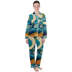 Waves Wave Ocean Sea Abstract Whimsical Women s Long Sleeve Satin Pajamas Set	