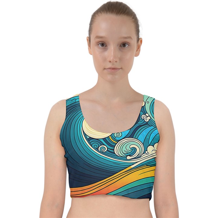 Waves Wave Ocean Sea Abstract Whimsical Velvet Racer Back Crop Top