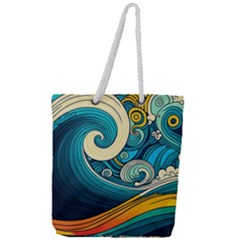 Waves Wave Ocean Sea Abstract Whimsical Full Print Rope Handle Tote (large)