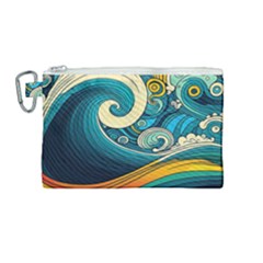 Waves Wave Ocean Sea Abstract Whimsical Canvas Cosmetic Bag (medium)