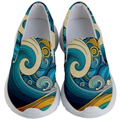 Waves Wave Ocean Sea Abstract Whimsical Kids Lightweight Slip Ons by Jancukart