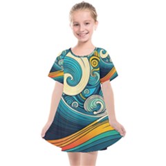 Waves Wave Ocean Sea Abstract Whimsical Kids  Smock Dress