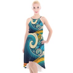 Waves Wave Ocean Sea Abstract Whimsical High-low Halter Chiffon Dress  by Jancukart