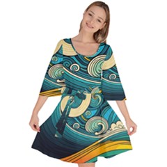 Waves Wave Ocean Sea Abstract Whimsical Velour Kimono Dress