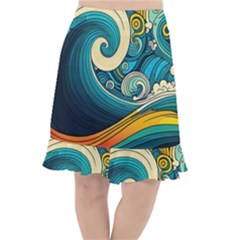 Waves Wave Ocean Sea Abstract Whimsical Fishtail Chiffon Skirt by Jancukart