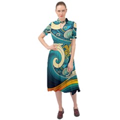 Waves Wave Ocean Sea Abstract Whimsical Keyhole Neckline Chiffon Dress