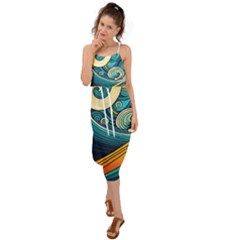 Waves Wave Ocean Sea Abstract Whimsical Waist Tie Cover Up Chiffon Dress