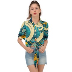 Waves Wave Ocean Sea Abstract Whimsical Tie Front Shirt 