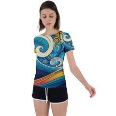 Waves Wave Ocean Sea Abstract Whimsical Back Circle Cutout Sports Tee