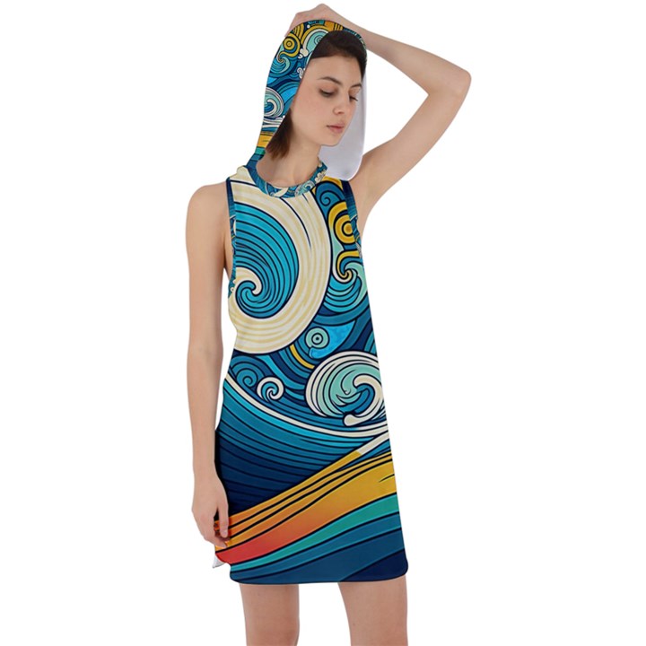 Waves Wave Ocean Sea Abstract Whimsical Racer Back Hoodie Dress