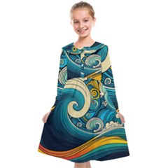 Waves Wave Ocean Sea Abstract Whimsical Kids  Midi Sailor Dress