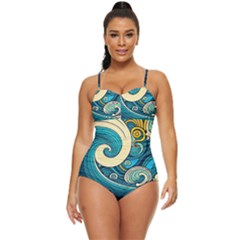 Waves Wave Ocean Sea Abstract Whimsical Retro Full Coverage Swimsuit