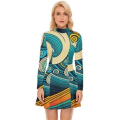 Waves Wave Ocean Sea Abstract Whimsical Long Sleeve Velour Longline Dress by Jancukart