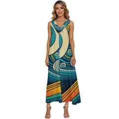 Waves Wave Ocean Sea Abstract Whimsical V-neck Sleeveless Loose Fit Overalls