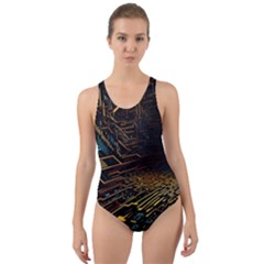 Data Technology Coding Pattern Cut-out Back One Piece Swimsuit