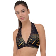 Data Technology Coding Pattern Halter Plunge Bikini Top