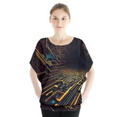 Data Technology Coding Pattern Batwing Chiffon Blouse