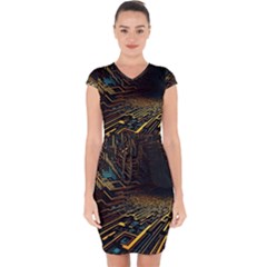 Data Technology Coding Pattern Capsleeve Drawstring Dress 