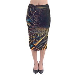 Data Technology Coding Pattern Velvet Midi Pencil Skirt by Jancukart