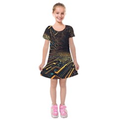 Data Technology Coding Pattern Kids  Short Sleeve Velvet Dress