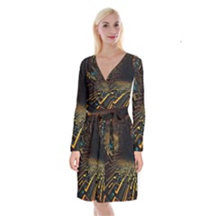 Data Technology Coding Pattern Long Sleeve Velvet Front Wrap Dress