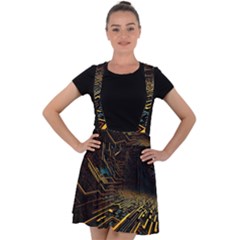 Data Technology Coding Pattern Velvet Suspender Skater Skirt