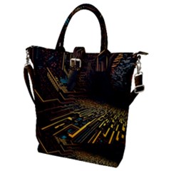 Data Technology Coding Pattern Buckle Top Tote Bag