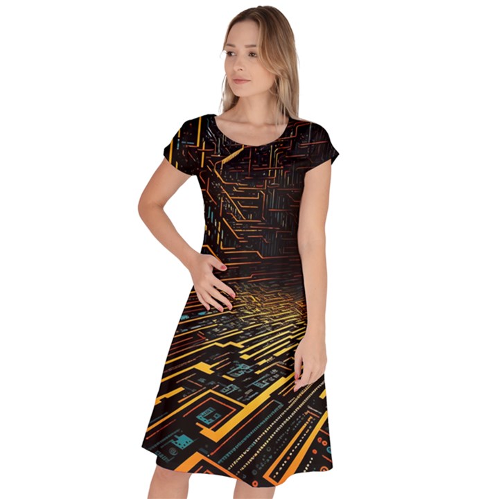 Data Technology Coding Pattern Classic Short Sleeve Dress